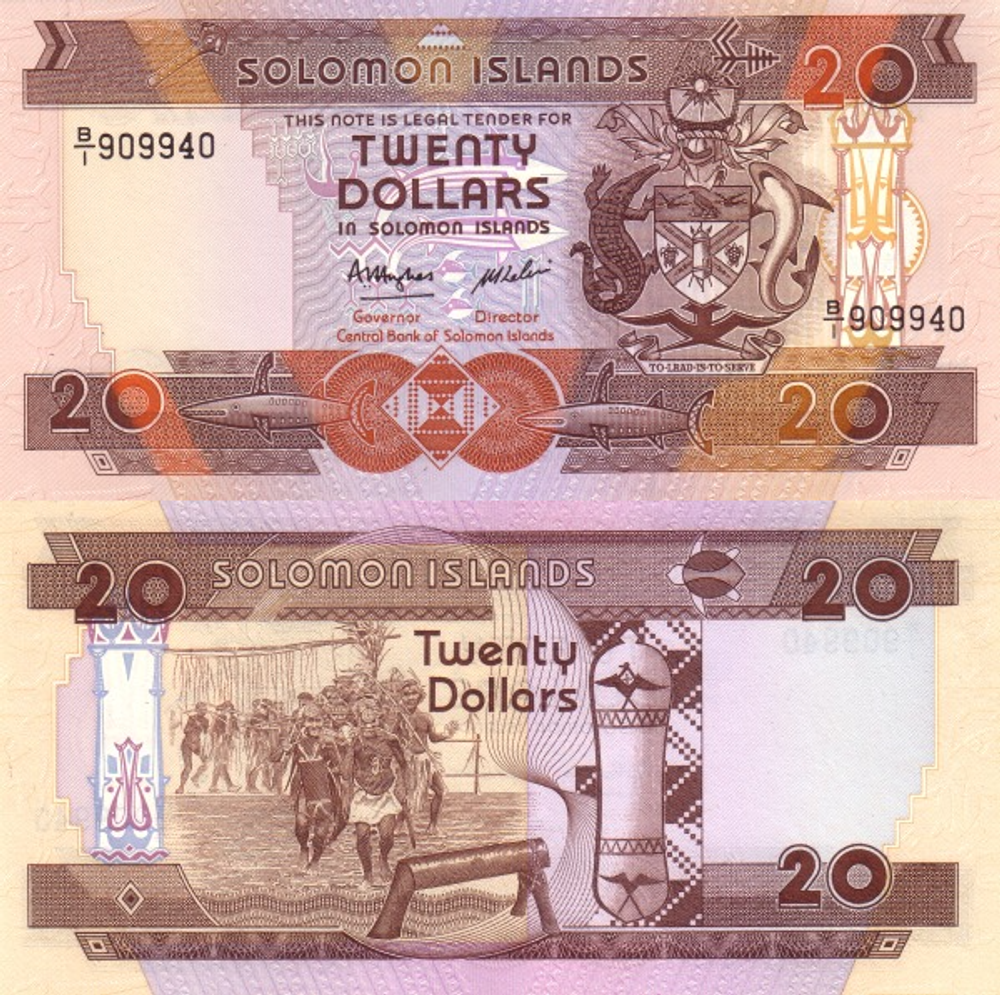 Соломоновы острова 20 долларов 1986 Воины UNC