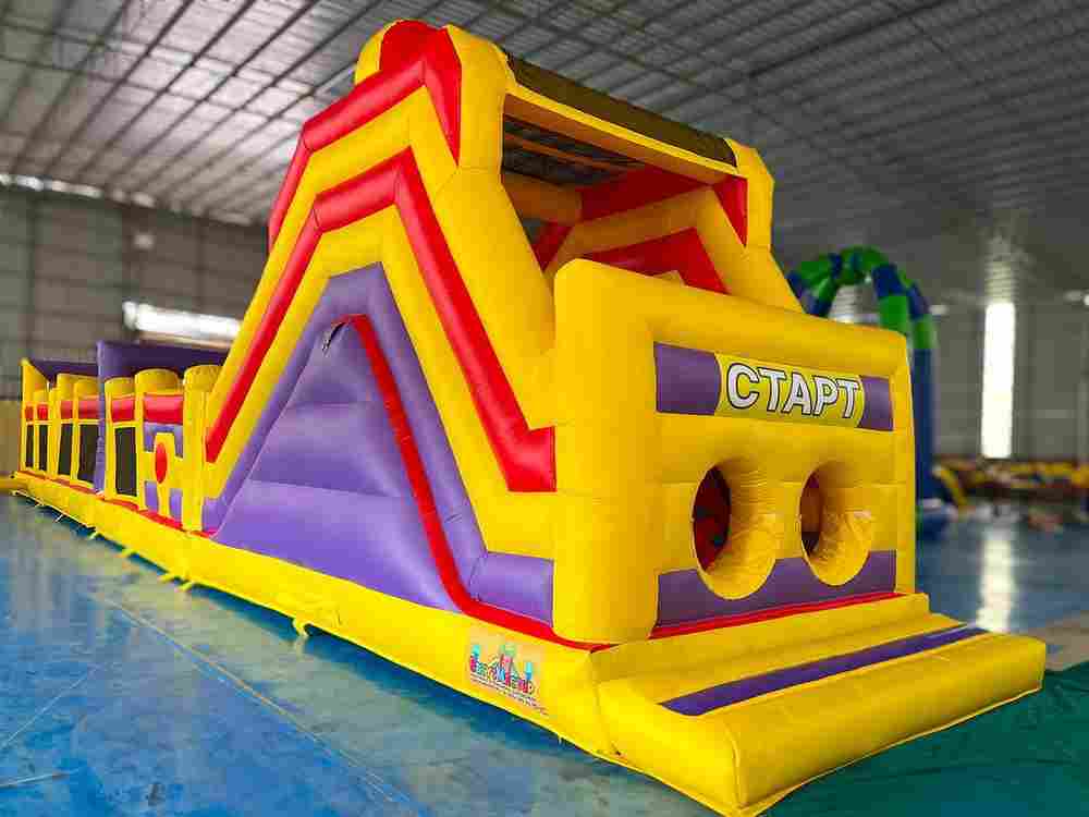 Надувная полоса препятствий “Веселые старты”, 4 отдельных блока, 20*3,5*4,5 м.