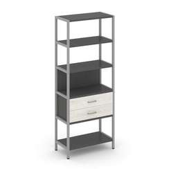 Shelf System Односекционный стеллаж пятиярусный с ящиками SN.STM-512 Антрацит/Дуб Наварра/Металл Сер