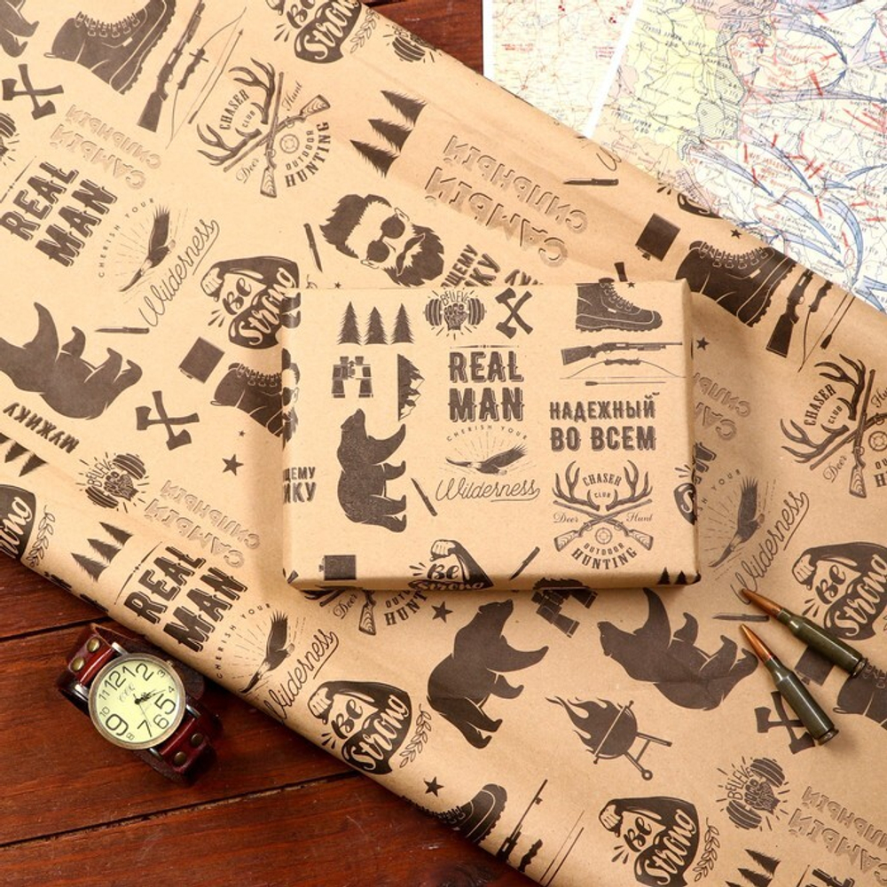 Бумага упаковочная, крафт "Надежный во всем" 70х100 см. 1 лист