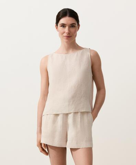 Oysho Топ из 100% льна, песочный меланж