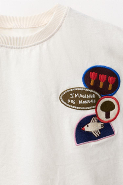 ZARA ФУТБОЛКА С ВЫШИВКОЙ, ЭКРЮ