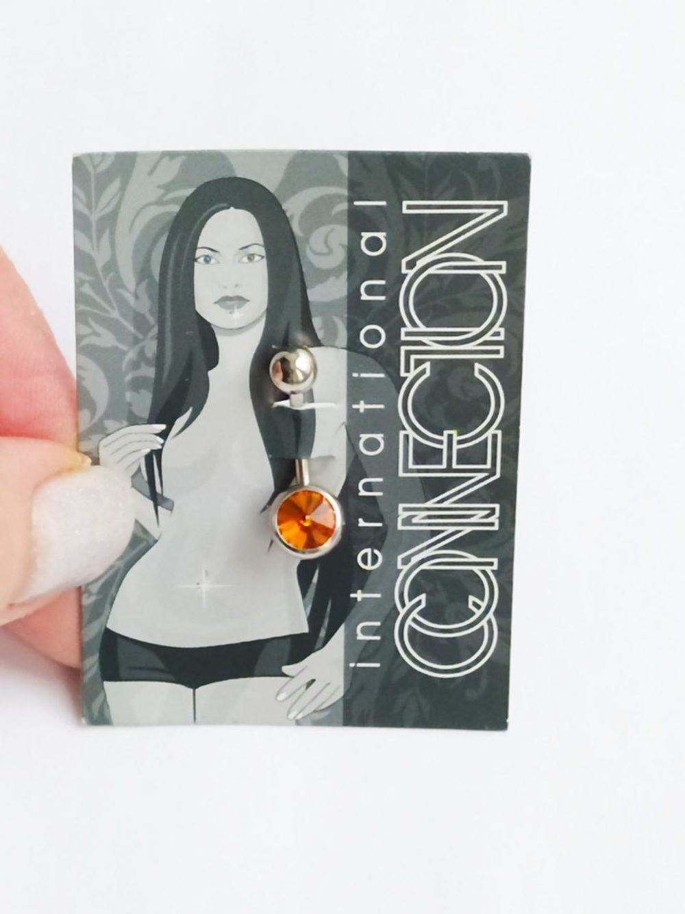 Банан для пупка, 1,6 х 10 мм, с камнем-конусом, желтый