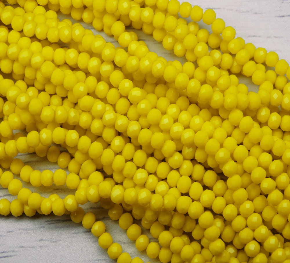 БН005НН34 Хрустальные бусины "рондель", цвет: желтый непрозрачный, 3х4 мм, кол-во: 95-100 шт.