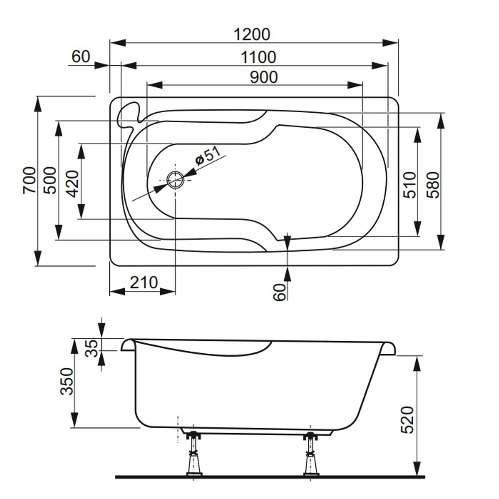 Акриловая ванна Vagnerplast NIKE 120x70