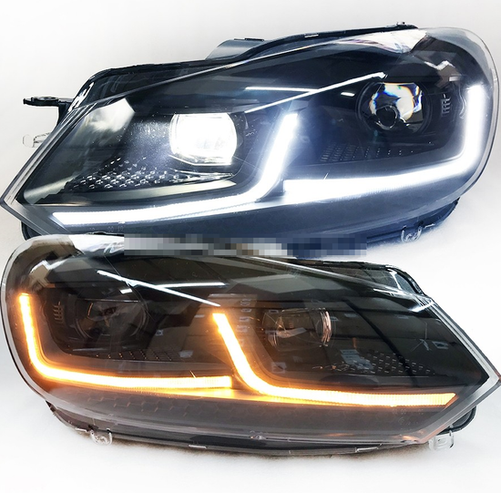Передние фары Гольф 6 2008-2012 V13 Type ЧЕРНЫЕ ВНУТРИ [Комплект Л+П; FULL LED; яркие ходовые огни; динамичный поворотник; электрокорректор;]