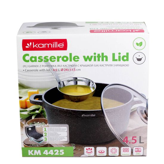 Кастрюля 4,5 л. из литого алюминия Kamille КМ 4425 с мраморным покрытием