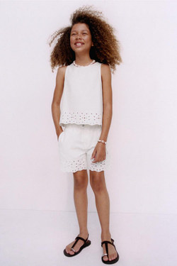ZARA ШОРТЫ С ВЫШИВКОЙ, БЕЛЫЙ