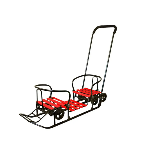 Санки для двойни с колесами Погодки Универсал 1 черный/красный