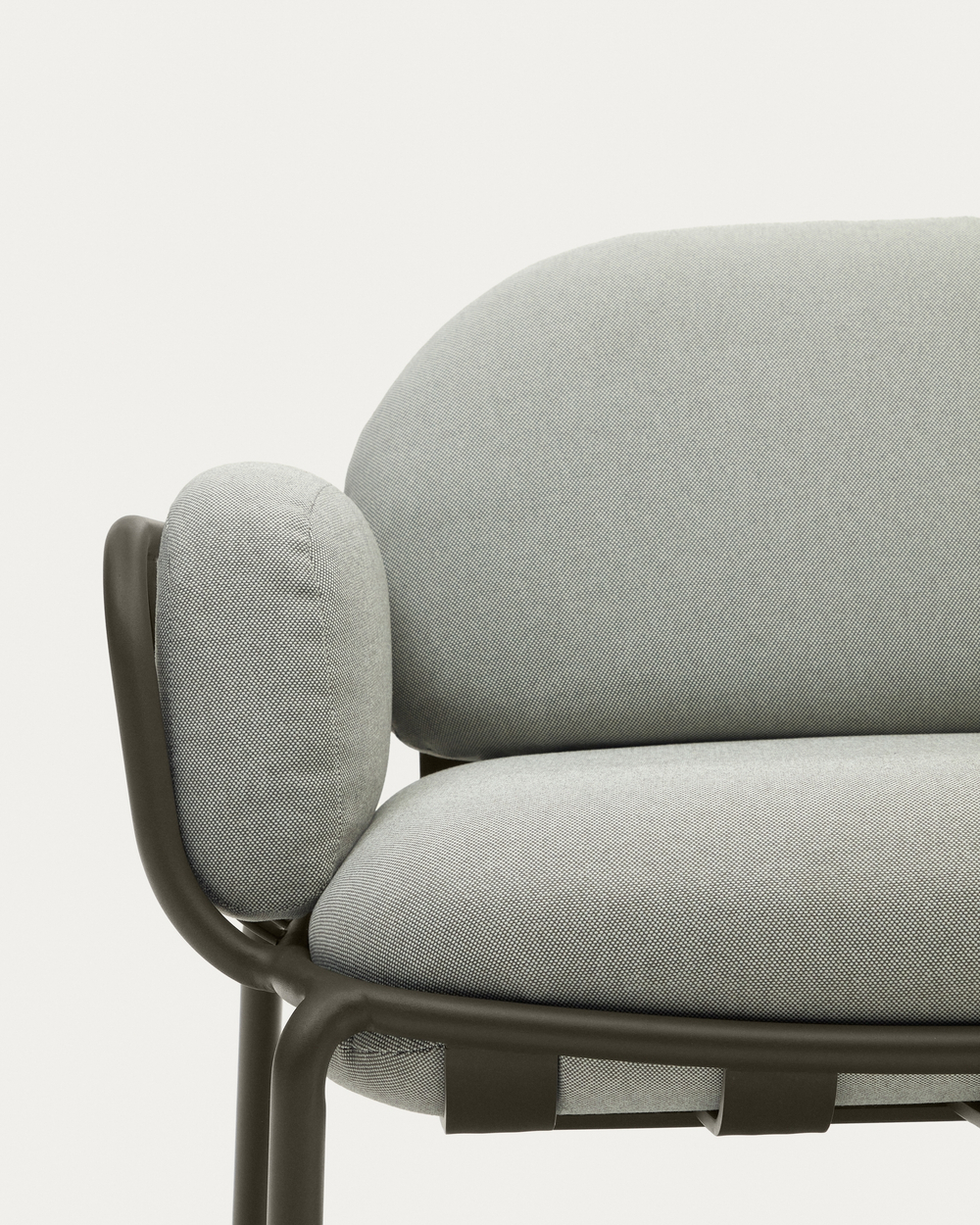 Уличный диван Joncols из серой ткани и зеленым алюминиевым каркасом 164 см