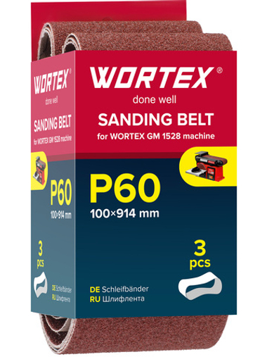 Шлифлента 100x914 мм P60 бесконечная 3 шт. для станка WORTEX GM 1528