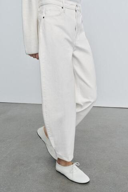 ZARA ДЖИНСЫ ZW COLLECTION BARREL С ВЫСОКОЙ ПОСАДКОЙ, БЕЛЫЙ