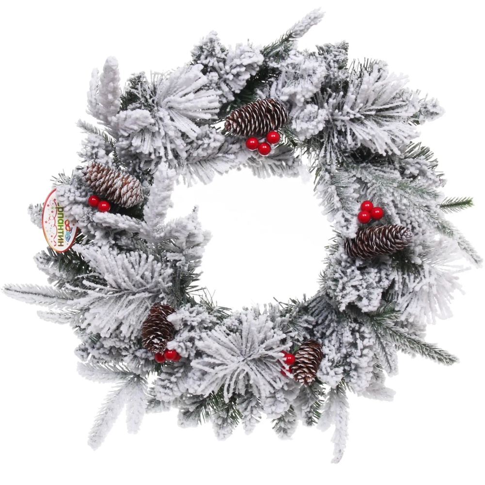 Венок хвойный новогодний «Снежное кружево» 50 см, резина, леска, ПВХ (SQ1010A-50)