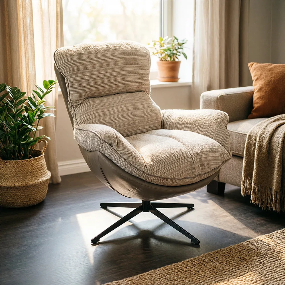 Кресло HUG серый в полоску, экокожа, шенилл