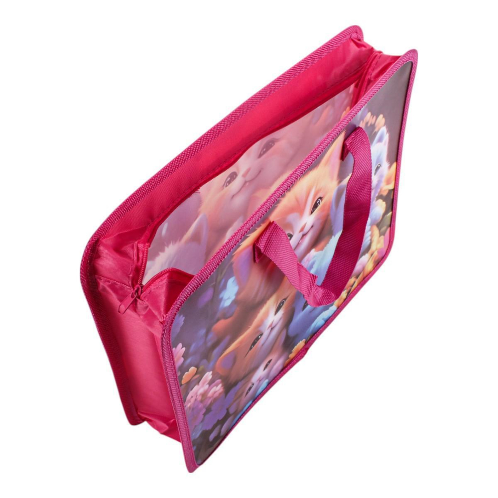 Папка с ручками А4 "Кошечки", пластик, на молнии, 80мм