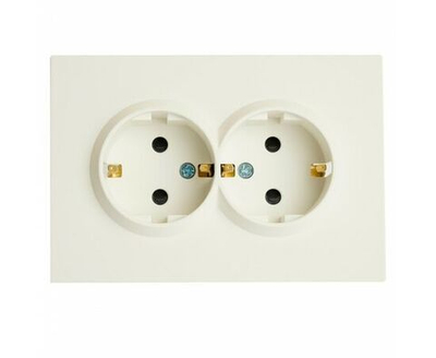 Розетка 2-местная с покрытием Soft Touch с защитной шторкой с/з, 250В, 16А, серия Эмили, RST16-5114-01, белый фарфор, STEKKER 49882