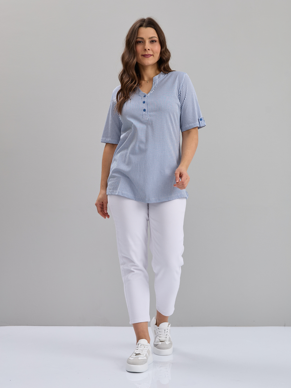 Блузка БЛ-122/белый-джинсцепочка