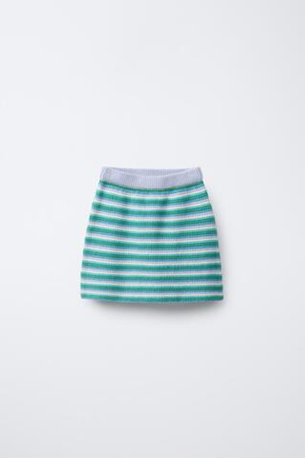 ZARA ТРИКОТАЖНАЯ ЮБКА В ПОЛОСКУ, МЯГКИЙ ЗЕЛЕНЫЙ
