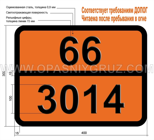 Табличка Опасный груз 66-3014 ПЕСТИЦИД — ПРОИЗВОДНЫЙ НИТРОФЕНОЛА ЖИДКИЙ ТОКСИЧНЫЙ