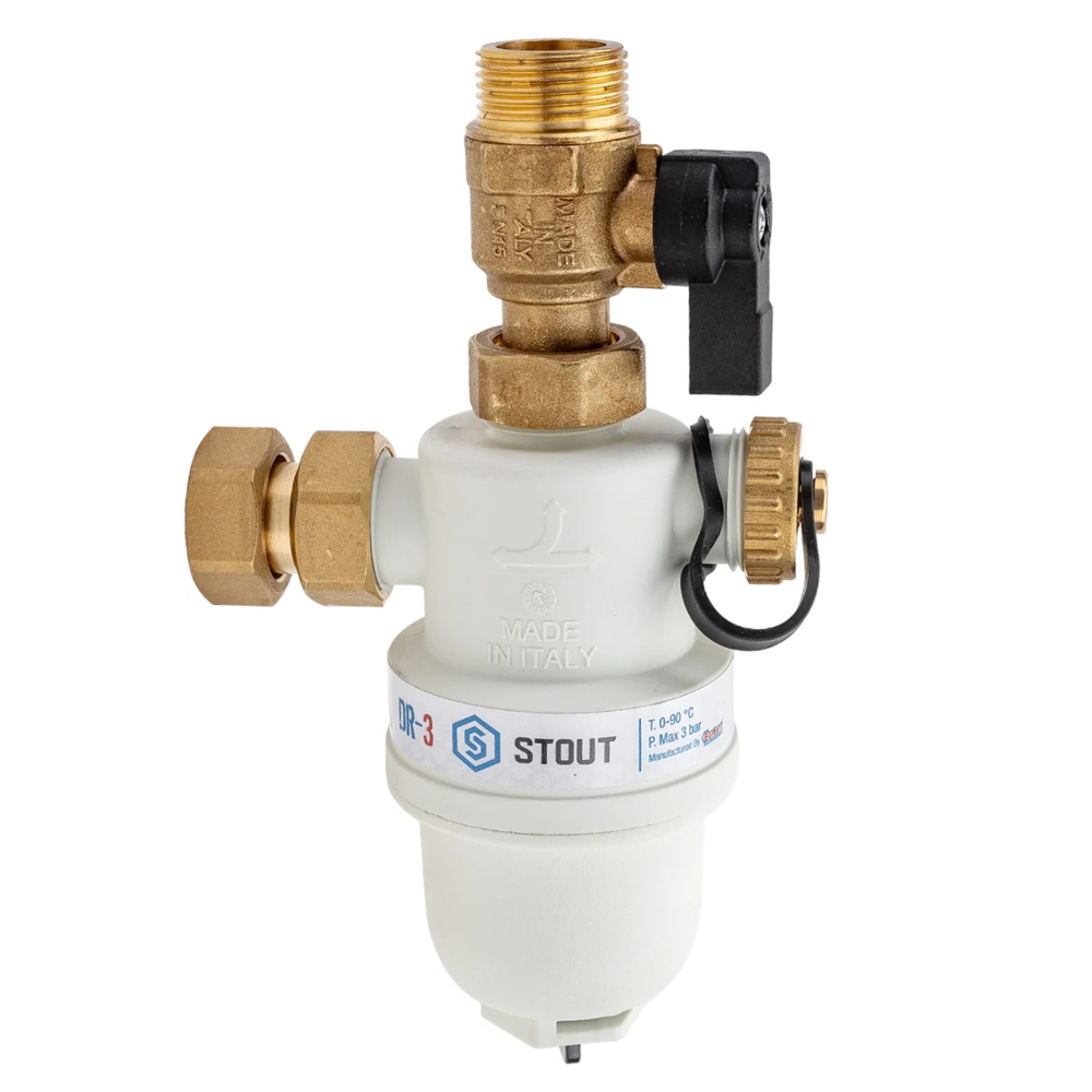 Грязеуловитель STOUT DR-3 - 3/4" (ВР-ВР, PN3, Tmax 90°C, с шаровым краном, с магнитной вставкой)