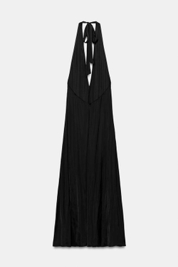 ZARA АТЛАСНОЕ ПЛАТЬЕ МИДИ С ВОРОТНИКОМ ХАЛТЕР, ЧЕРНЫЙ