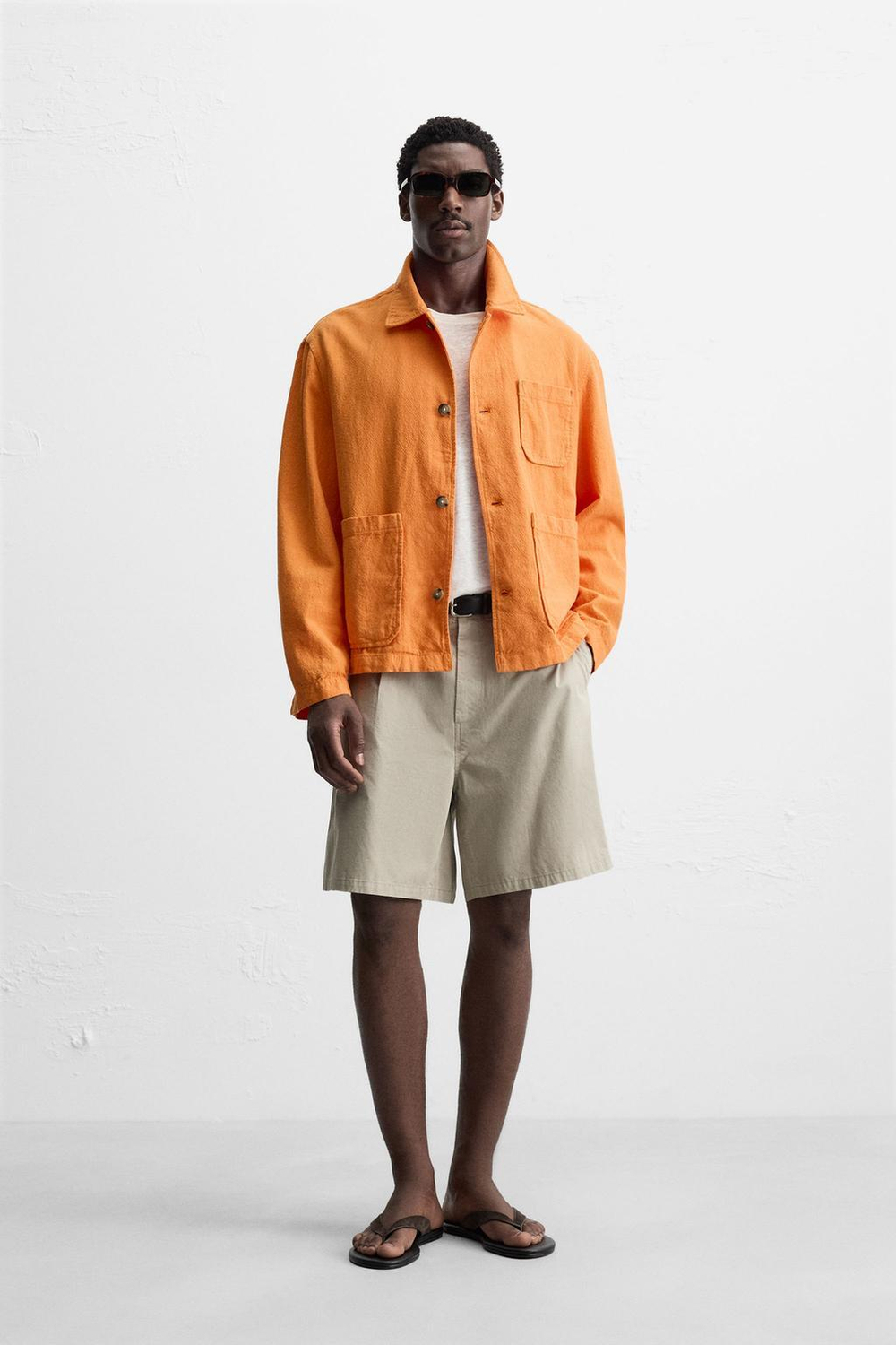 ZARA КУРТКА-РУБАШКА ИЗО ЛЬНА И ХЛОПКА, ОРАНЖЕВЫЙ