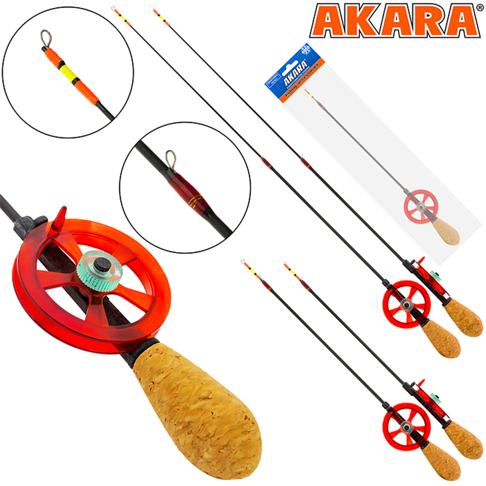 Удочка зимняя Akara Leader M 455 с катушкой Red (хлыст Hi Carbon medium teleskop 2 составной)