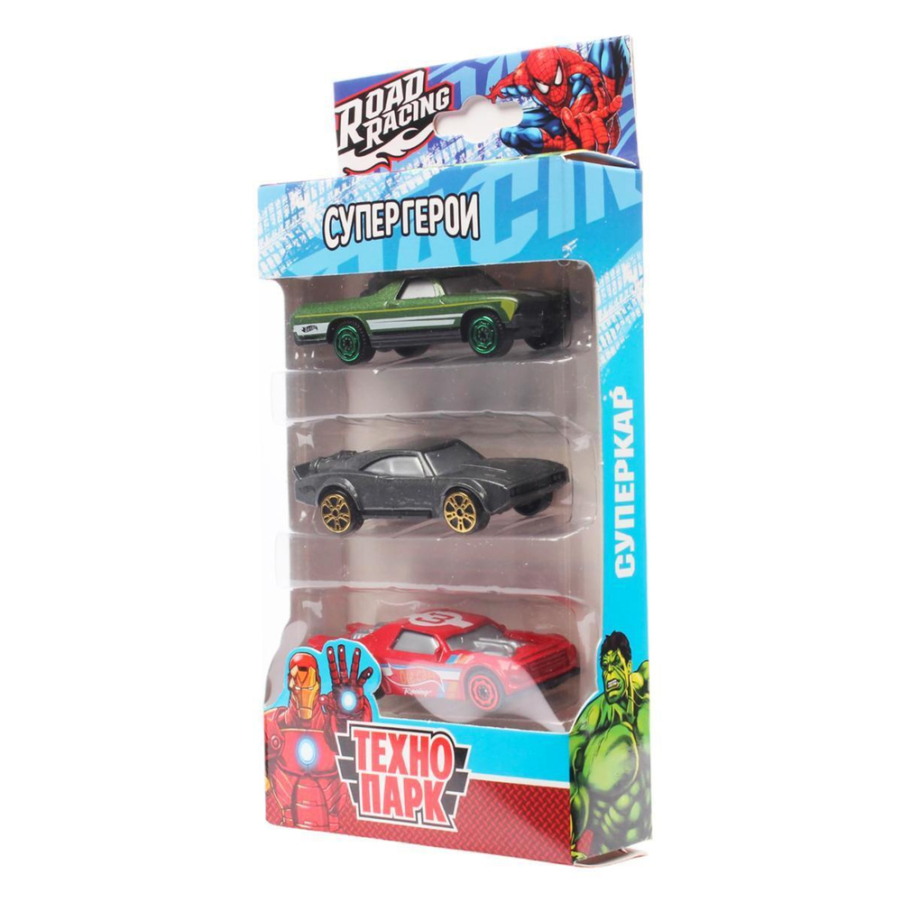 Набор моделей ин. мет. 3шт. "Road Racing Супергерои" 7,5см, в ассорт, коробка RR-SET-418-R (Технопарк)