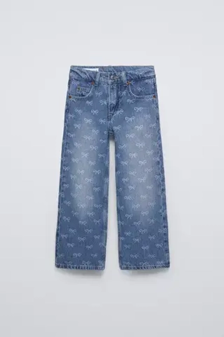 ZARA ДЖИНСЫ STRAIGHT С БАНТАМИ, СИНИЙ