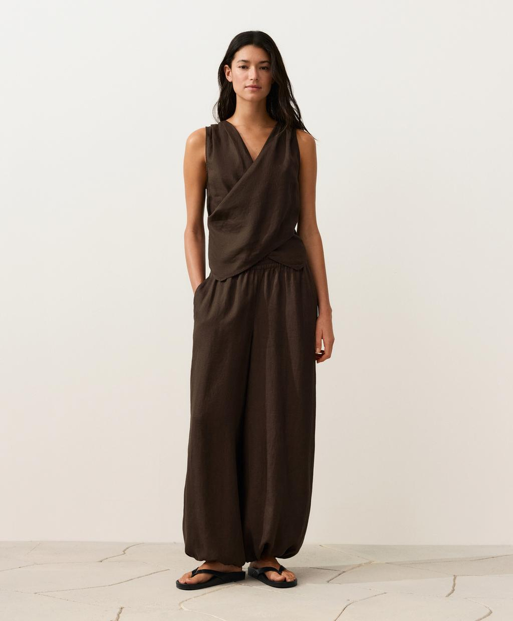 Oysho Top на запах из 100%-го льна, темно-коричневый