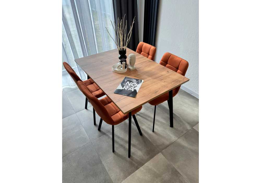 Стол деревянный Woodville Кортни 117 (157) x 77 дуб крафт золотой, черный матовый, ножки черные