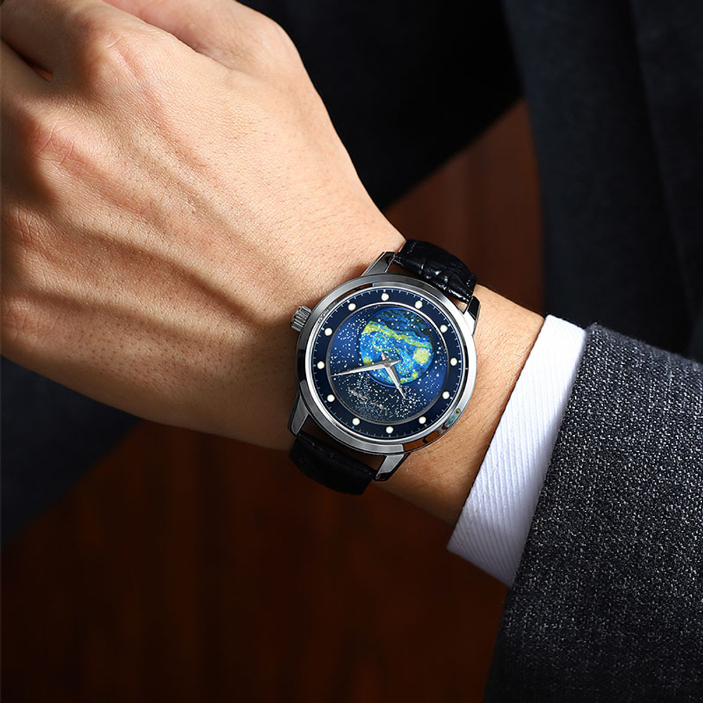 VAN GOGH Van Gogh Collection Starry Night Wrist Watch Quartz Movement Genuine Leather Fabric Strap Blue Dial