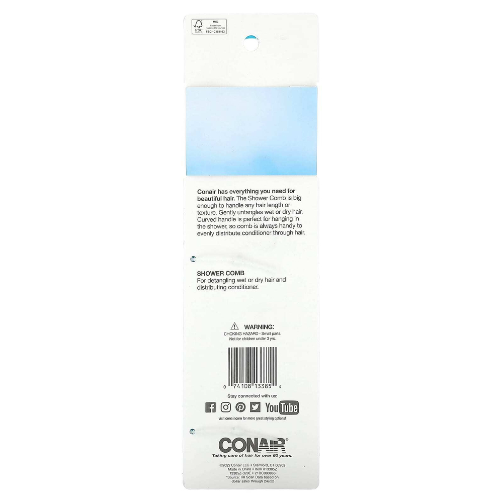 Conair, Гребень для душа для мокрых или сухих волос, 1 шт.