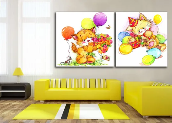 Модульная картина "День рождения котенка"