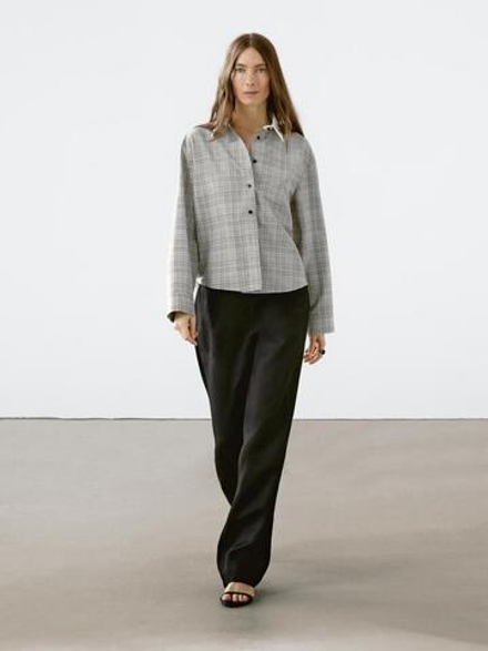 Massimo Dutti Рубашка из смесового хлопка в клетку, белый