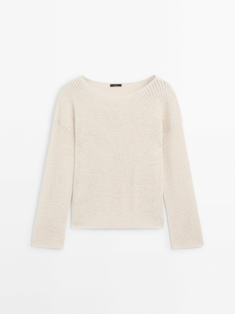 Massimo Dutti Перфорированный свитер с вырезом «лодочка», натуральный, кремовый