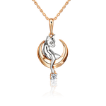 Подвеска «Лунная кошка» из комбинированного золота с фианитом