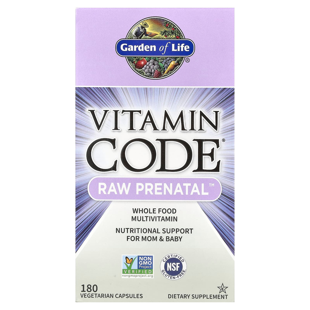 Garden of Life, Vitamin Code®, RAW Prenatal™, витамины для беременных, 180 вегетарианских капсул