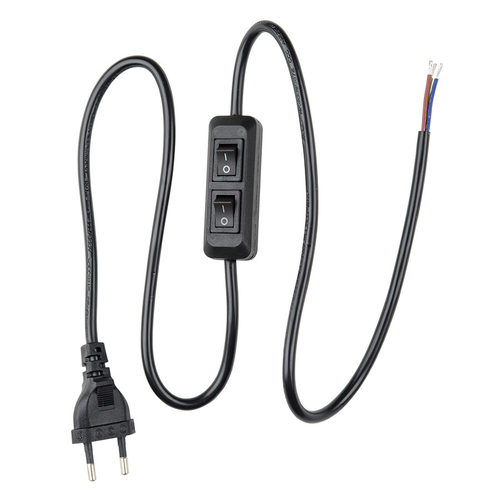 UCX-C90/02A-100 BLACK Сетевой шнур с вилкой и с двухклавишным выключателем. 02А, 500Вт, 1,0м. Черный. ТМ Uniel