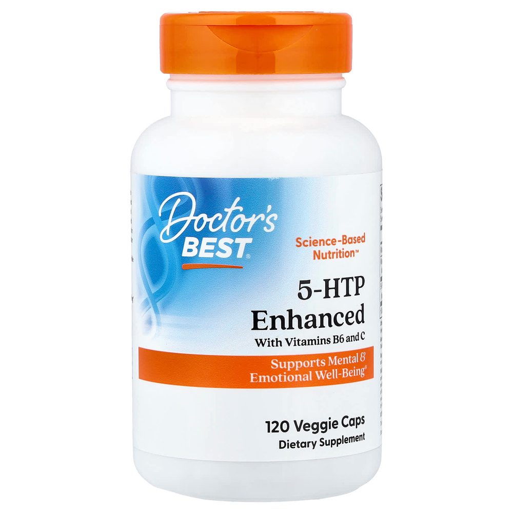Doctor's Best, 5-HTP, обогащённый витаминами B6 и C, 120 растительных капсул