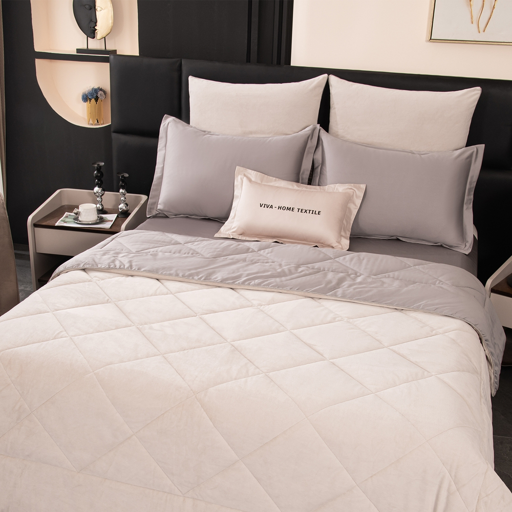 КПБ на резинке Сатин Velvet Premium с Одеялом VPR010, Евро, 4 наволочки, простынь 140*200*25