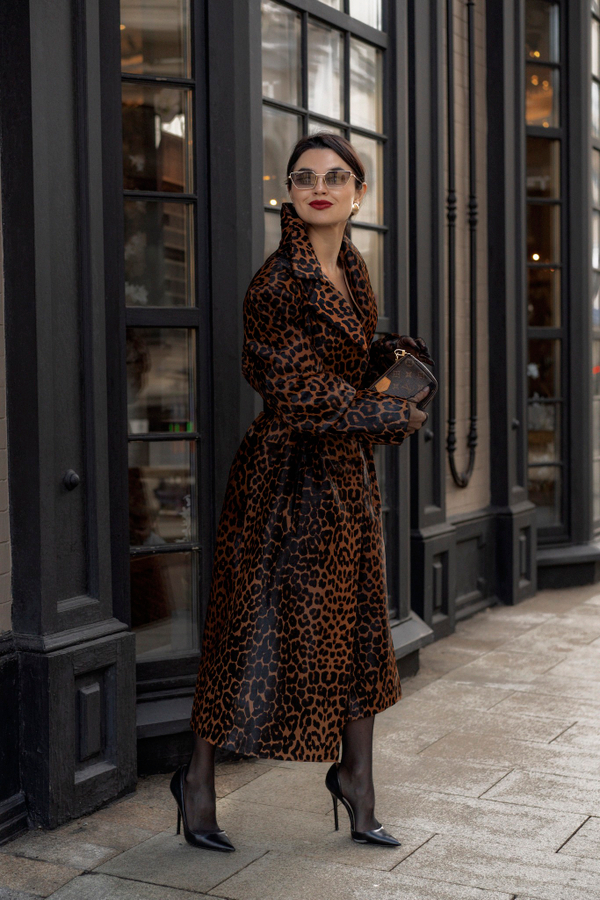 Тренч кожаный леопардовый
