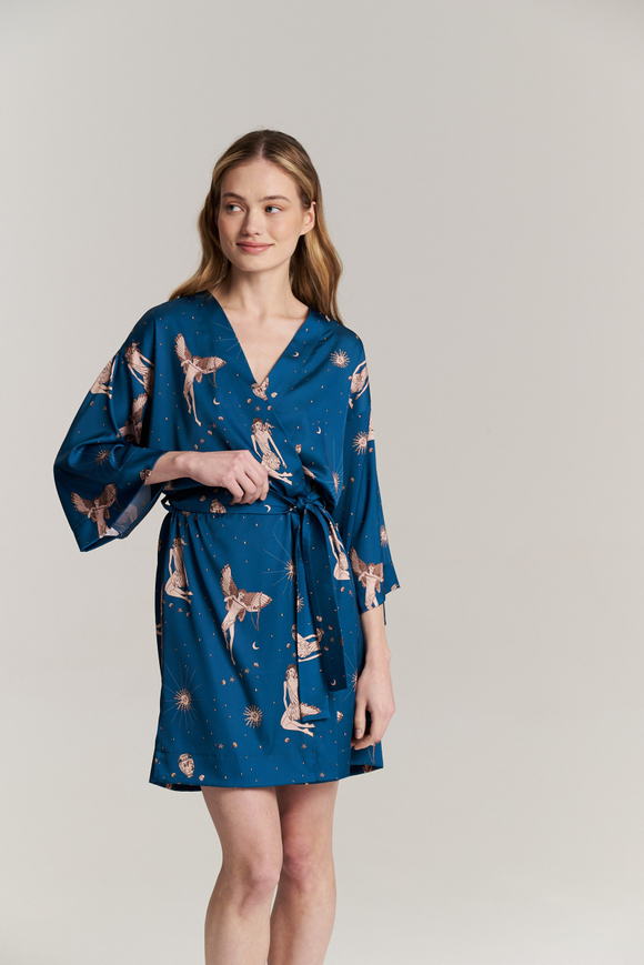 Шелковый халат-кимоно one size