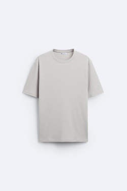 ZARA ФУТБОЛКА ИЗ РЕЛЬЕФНОЙ ТКАНИ, СВЕТЛО-СЕРЫЙ