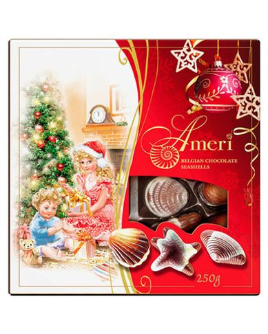 Шоколадные конфеты Ameri с начинкой пралине, &quot;Дети у новогодней ёлки&quot;, 250 гр.