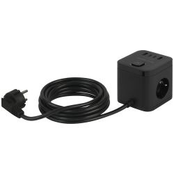 Удлинитель электрический ЭРА CUBE-3es-1,5m-4USB-B куб с заземлением с выключателем 3 розетки+4xUSBA+C 1,5м 16А черный