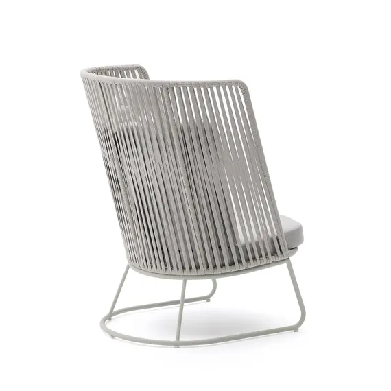 Уличное кресло Saconca с высокой спинкой из веревочного шнура и серой оцинкованной стали