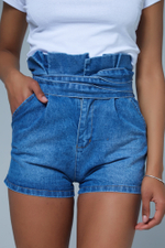 Шорты джинсовые с поясом на высокой талии купить