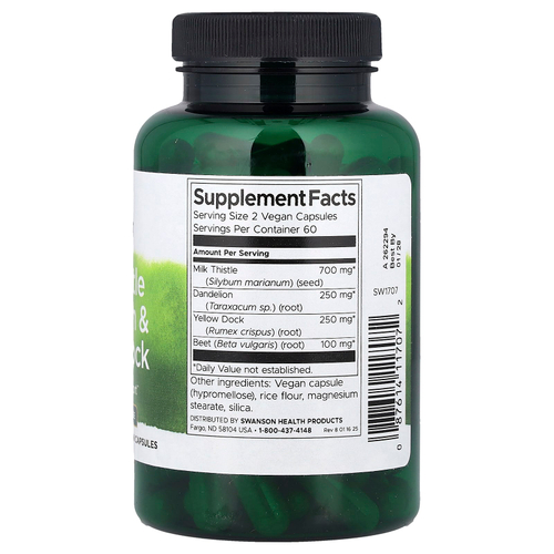 Swanson, Расторопша, одуванчик и желтый док, 120 капсул