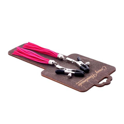 Зажимы на соски с ярко-розовыми кисточками из замши (Цвет: ярко-розовый)